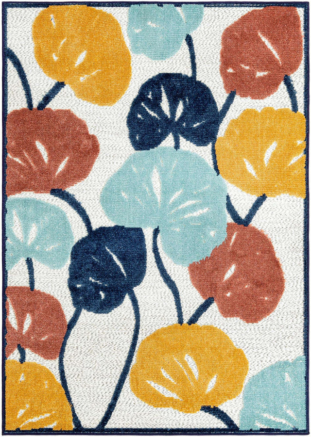 Ivory 4' x 6' Belize Outdoor Rectangle Area Rug Weather Resistant for Patio, Deck, Terrace, Balcony, Porch 100% Polypropylene Colorful Fun Coastal Modern Carpet for Outside for Sale at Rug Engine