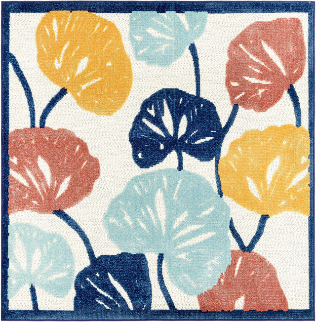 Ivory 5' 3 x 5' 3 Belize Outdoor Square Area Rug Weather Resistant for Patio, Deck, Terrace, Balcony, Porch 100% Polypropylene Colorful Fun Coastal Modern Carpet for Outside for Sale at Rug Engine