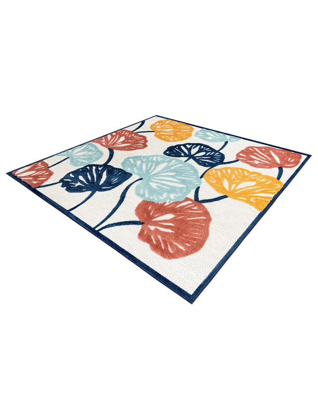 Ivory 7' 10 x 7' 10 Belize Outdoor Square Area Rug Weather Resistant for Patio, Deck, Terrace, Balcony, Porch 100% Polypropylene Colorful Fun Coastal Modern Carpet for Outside for Sale at Rug Engine