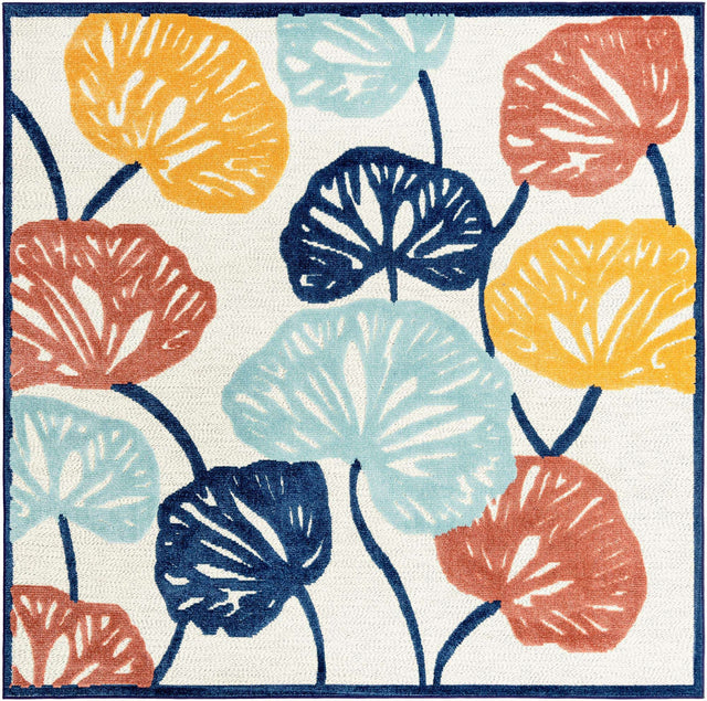 Ivory 7' 10 x 7' 10 Belize Outdoor Square Area Rug Weather Resistant for Patio, Deck, Terrace, Balcony, Porch 100% Polypropylene Colorful Fun Coastal Modern Carpet for Outside for Sale at Rug Engine