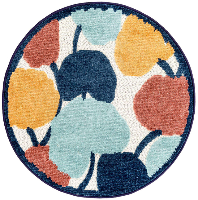 Ivory 3' 3 x 3' 3 Belize Outdoor Round Area Rug Weather Resistant for Patio, Deck, Terrace, Balcony, Porch 100% Polypropylene Colorful Fun Coastal Modern Carpet for Outside for Sale at Rug Engine