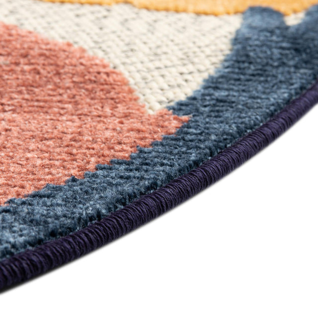 Ivory 5' 3 x 5' 3 Belize Outdoor Round Area Rug Weather Resistant for Patio, Deck, Terrace, Balcony, Porch 100% Polypropylene Colorful Fun Coastal Modern Carpet for Outside for Sale at Rug Engine