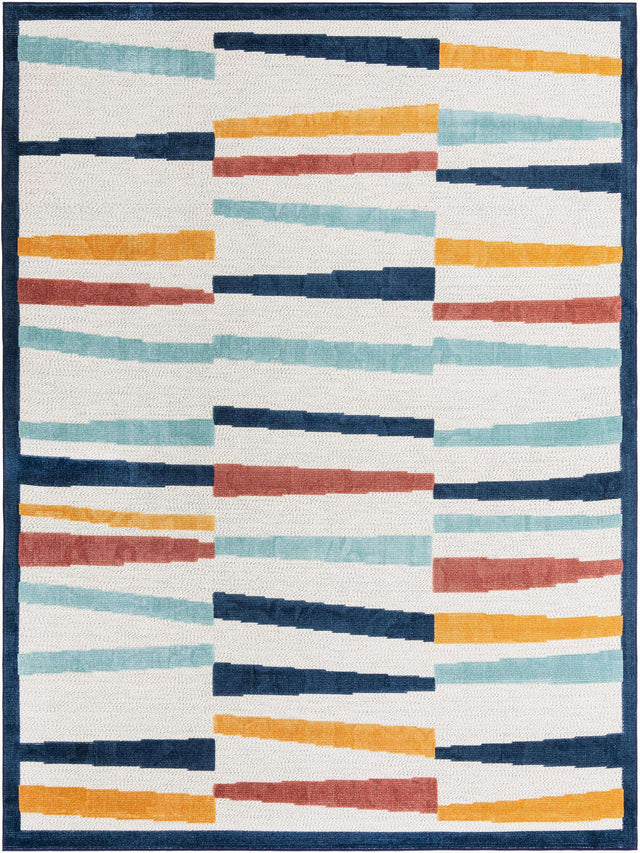 Ivory 9' x 12' Belize Outdoor Rectangle Area Rug Weather Resistant for Patio, Deck, Terrace, Balcony, Porch 100% Polypropylene Colorful Fun Coastal Modern Carpet for Outside for Sale at Rug Engine