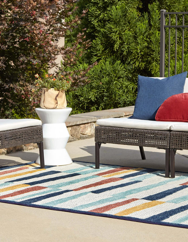 Ivory 6' x 9' Belize Outdoor Rectangle Area Rug Weather Resistant for Patio, Deck, Terrace, Balcony, Porch 100% Polypropylene Colorful Fun Coastal Modern Carpet for Outside for Sale at Rug Engine