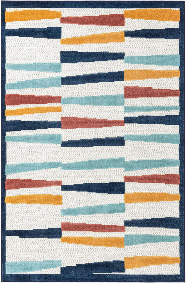 Ivory 5' 3 x 8' Belize Outdoor Rectangle Area Rug Weather Resistant for Patio, Deck, Terrace, Balcony, Porch 100% Polypropylene Colorful Fun Coastal Modern Carpet for Outside for Sale at Rug Engine