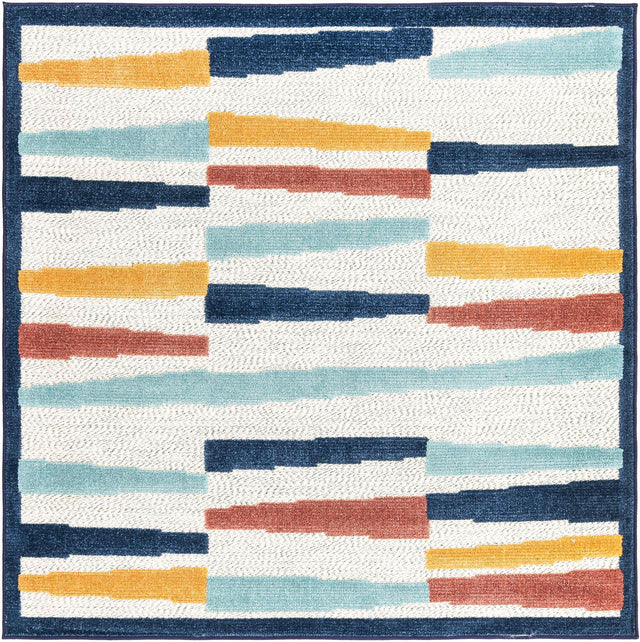 Ivory 5' 3 x 5' 3 Belize Outdoor Square Area Rug Weather Resistant for Patio, Deck, Terrace, Balcony, Porch 100% Polypropylene Colorful Fun Coastal Modern Carpet for Outside for Sale at Rug Engine