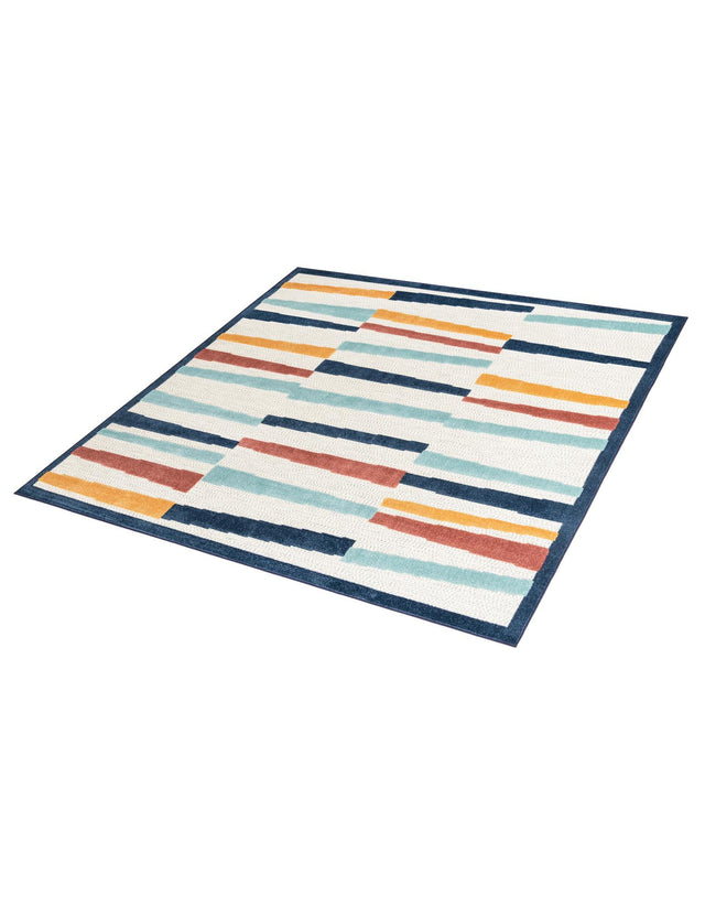 Ivory 7' 10 x 7' 10 Belize Outdoor Square Area Rug Weather Resistant for Patio, Deck, Terrace, Balcony, Porch 100% Polypropylene Colorful Fun Coastal Modern Carpet for Outside for Sale at Rug Engine