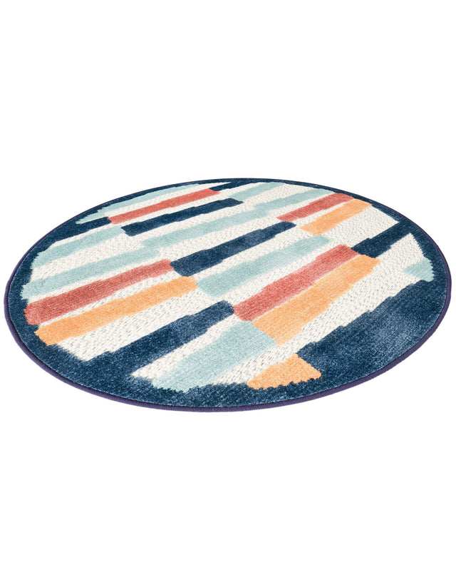 Ivory 3' 3 x 3' 3 Belize Outdoor Round Area Rug Weather Resistant for Patio, Deck, Terrace, Balcony, Porch 100% Polypropylene Colorful Fun Coastal Modern Carpet for Outside for Sale at Rug Engine