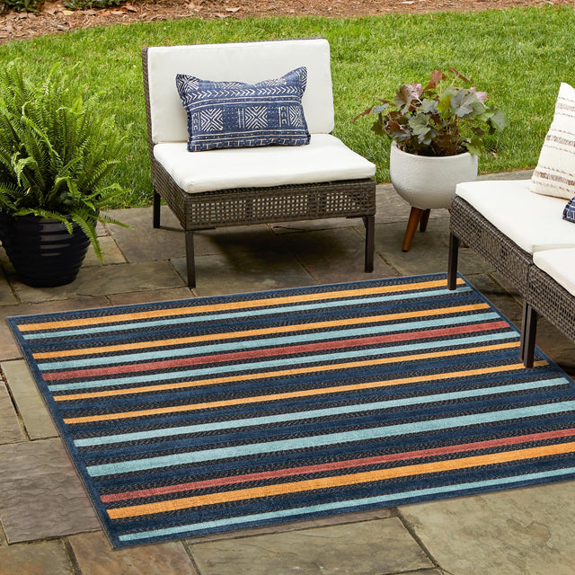 Charcoal 5' 3 x 5' 3 Belize Outdoor Square Area Rug Weather Resistant for Patio, Deck, Terrace, Balcony, Porch 100% Polypropylene Colorful Fun Coastal Modern Carpet for Outside for Sale at Rug Engine