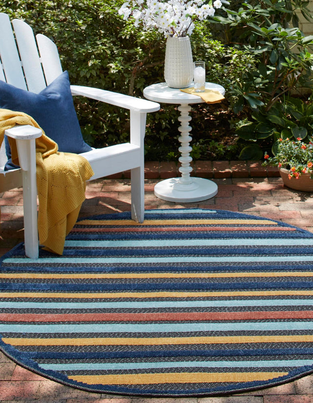 Charcoal 5' 3 x 5' 3 Belize Outdoor Round Area Rug Weather Resistant for Patio, Deck, Terrace, Balcony, Porch 100% Polypropylene Colorful Fun Coastal Modern Carpet for Outside for Sale at Rug Engine