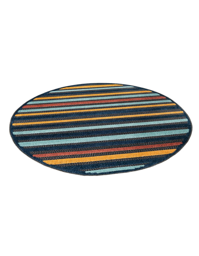 Charcoal 5' 3 x 5' 3 Belize Outdoor Round Area Rug Weather Resistant for Patio, Deck, Terrace, Balcony, Porch 100% Polypropylene Colorful Fun Coastal Modern Carpet for Outside for Sale at Rug Engine
