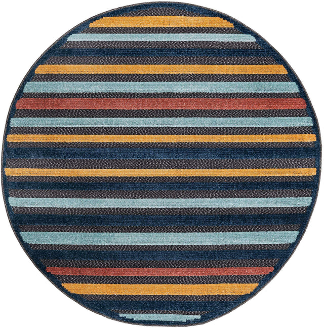 Charcoal 5' 3 x 5' 3 Belize Outdoor Round Area Rug Weather Resistant for Patio, Deck, Terrace, Balcony, Porch 100% Polypropylene Colorful Fun Coastal Modern Carpet for Outside for Sale at Rug Engine