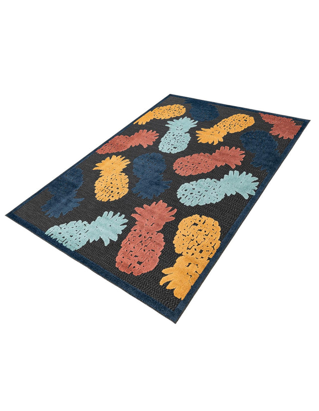 Black 6' x 9' Belize Outdoor Rectangle Area Rug Weather Resistant for Patio, Deck, Terrace, Balcony, Porch 100% Polypropylene Colorful Fun Coastal Modern Carpet for Outside for Sale at Rug Engine