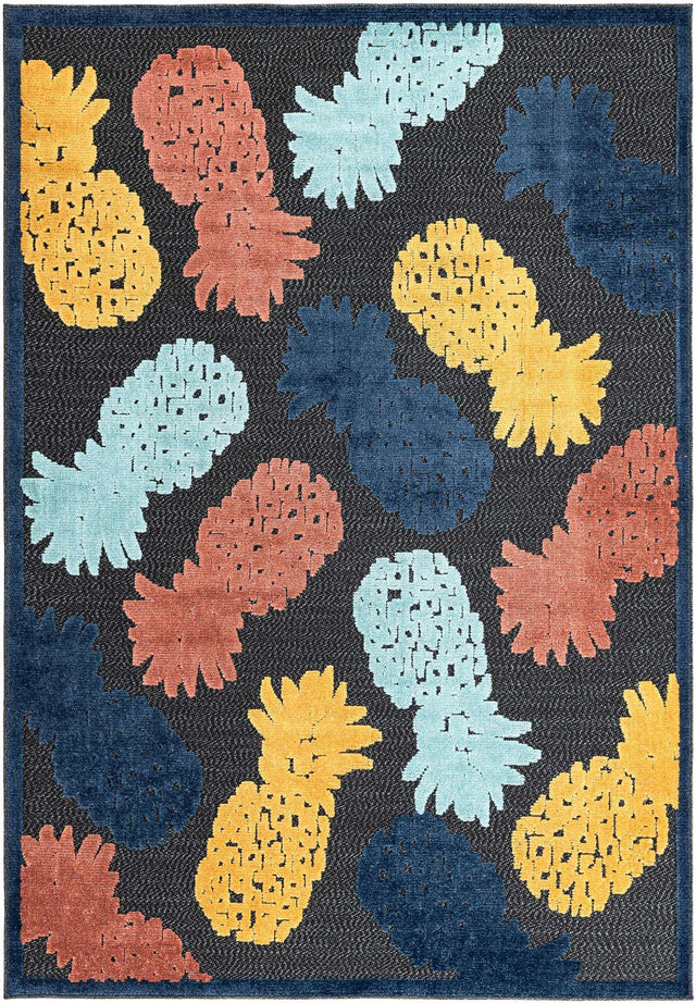 Black 6' x 9' Belize Outdoor Rectangle Area Rug Weather Resistant for Patio, Deck, Terrace, Balcony, Porch 100% Polypropylene Colorful Fun Coastal Modern Carpet for Outside for Sale at Rug Engine