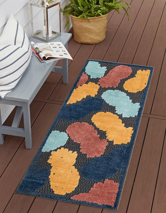 Black 2' x 8' Belize Outdoor Runner Area Rug Weather Resistant for Patio, Deck, Terrace, Balcony, Porch 100% Polypropylene Colorful Fun Coastal Modern Carpet for Outside for Sale at Rug Engine