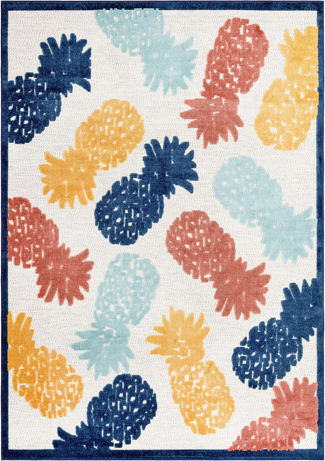 White 7' x 10' Belize Outdoor Rectangle Area Rug Weather Resistant for Patio, Deck, Terrace, Balcony, Porch 100% Polypropylene Colorful Fun Coastal Modern Carpet for Outside for Sale at Rug Engine