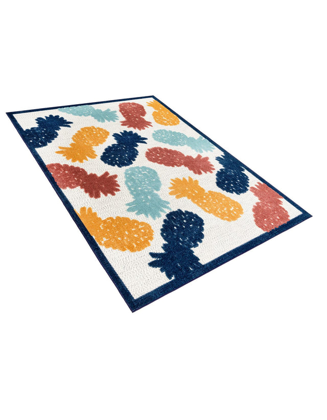 White 5' 3 x 8' Belize Outdoor Rectangle Area Rug Weather Resistant for Patio, Deck, Terrace, Balcony, Porch 100% Polypropylene Colorful Fun Coastal Modern Carpet for Outside for Sale at Rug Engine