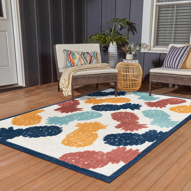 White 2' x 3' Belize Outdoor Rectangle Area Rug Weather Resistant for Patio, Deck, Terrace, Balcony, Porch 100% Polypropylene Colorful Fun Coastal Modern Carpet for Outside for Sale at Rug Engine