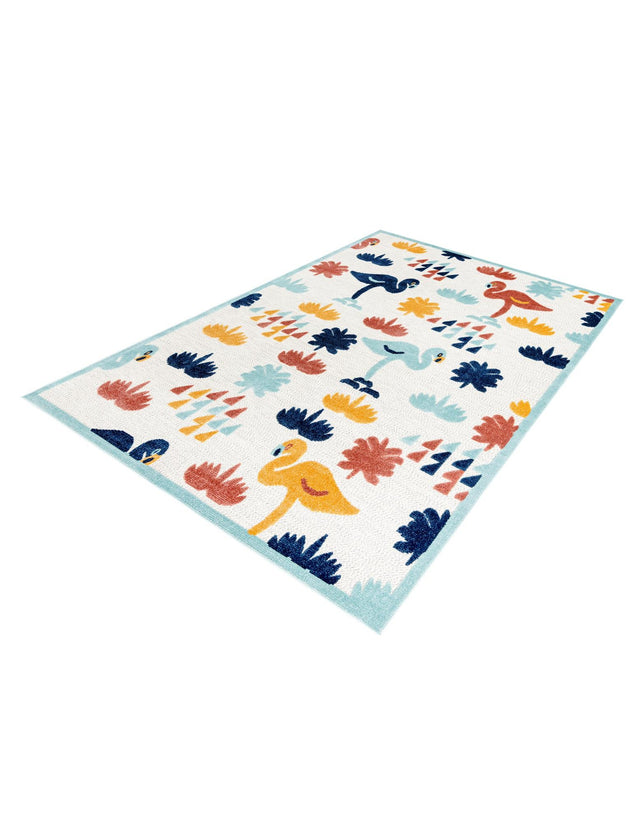 White 7' x 10' Belize Outdoor Rectangle Area Rug Weather Resistant for Patio, Deck, Terrace, Balcony, Porch 100% Polypropylene Colorful Fun Coastal Modern Carpet for Outside for Sale at Rug Engine