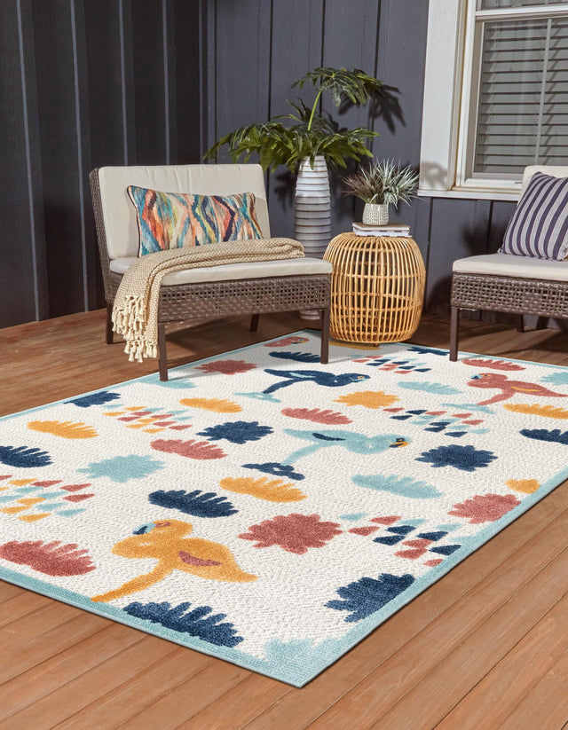 White 2' x 3' Belize Outdoor Rectangle Area Rug Weather Resistant for Patio, Deck, Terrace, Balcony, Porch 100% Polypropylene Colorful Fun Coastal Modern Carpet for Outside for Sale at Rug Engine