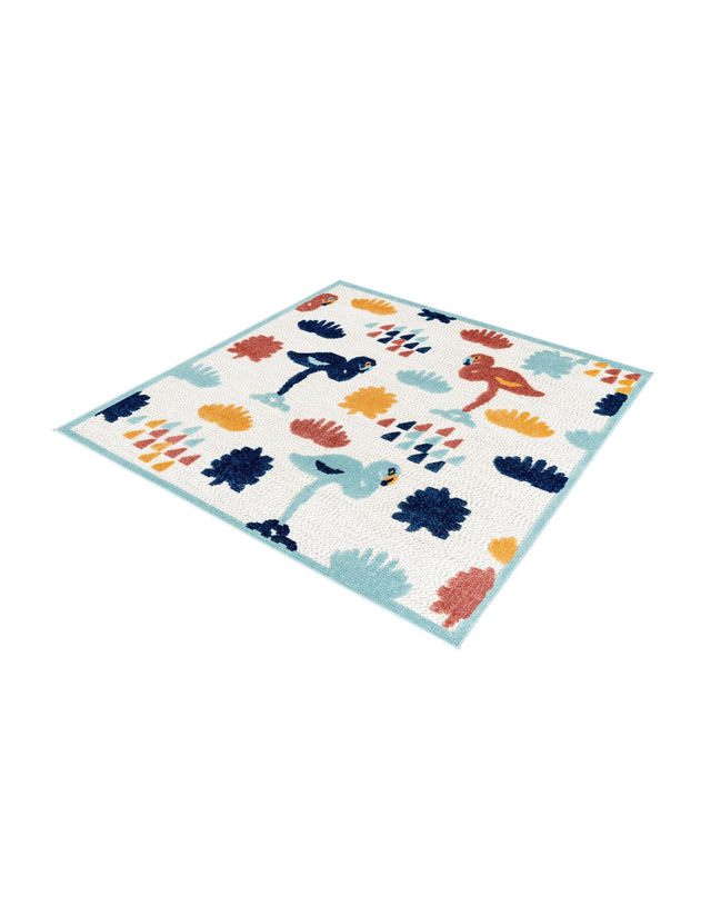 White 5' 3 x 5' 3 Belize Outdoor Square Area Rug Weather Resistant for Patio, Deck, Terrace, Balcony, Porch 100% Polypropylene Colorful Fun Coastal Modern Carpet for Outside for Sale at Rug Engine