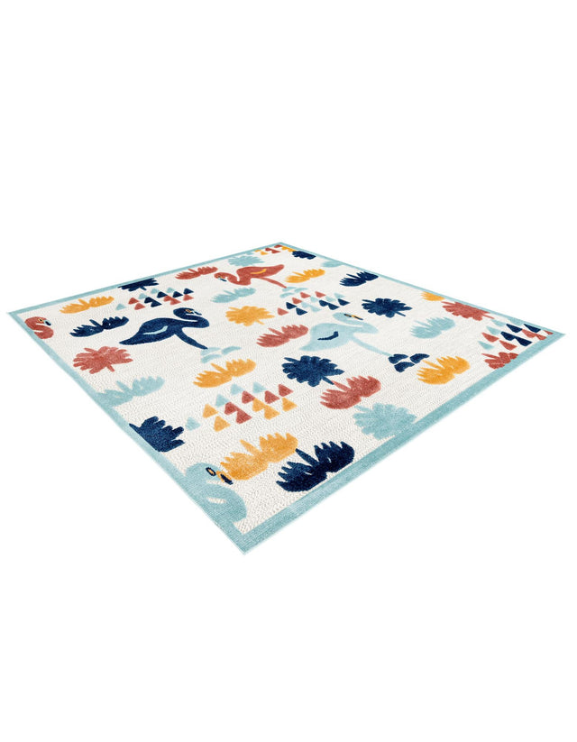 White 7' 10 x 7' 10 Belize Outdoor Square Area Rug Weather Resistant for Patio, Deck, Terrace, Balcony, Porch 100% Polypropylene Colorful Fun Coastal Modern Carpet for Outside for Sale at Rug Engine