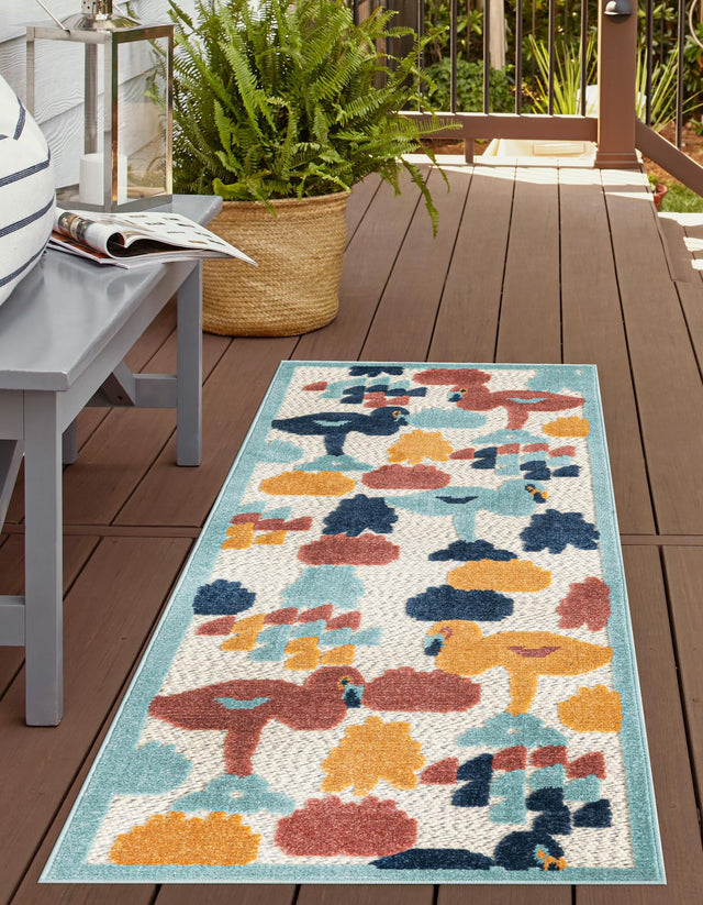 White 2' x 8' Belize Outdoor Runner Area Rug Weather Resistant for Patio, Deck, Terrace, Balcony, Porch 100% Polypropylene Colorful Fun Coastal Modern Carpet for Outside for Sale at Rug Engine