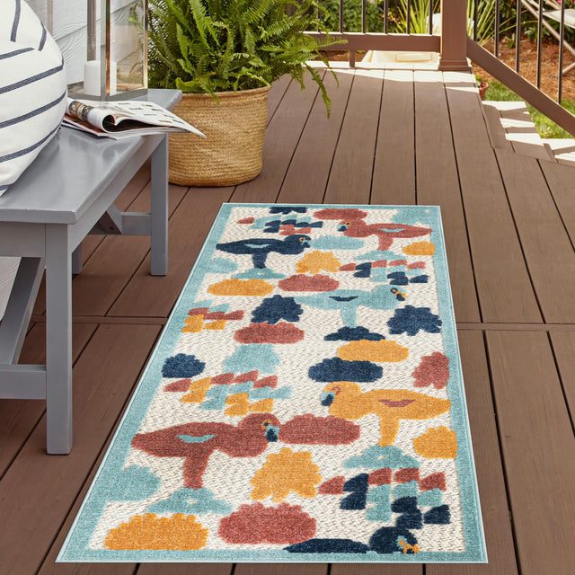 White 2' x 6' Belize Outdoor Runner Area Rug Weather Resistant for Patio, Deck, Terrace, Balcony, Porch 100% Polypropylene Colorful Fun Coastal Modern Carpet for Outside for Sale at Rug Engine