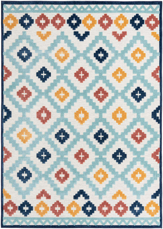 Ivory 7' x 10' Belize Outdoor Rectangle Area Rug Weather Resistant for Patio, Deck, Terrace, Balcony, Porch 100% Polypropylene Colorful Fun Coastal Modern Carpet for Outside for Sale at Rug Engine
