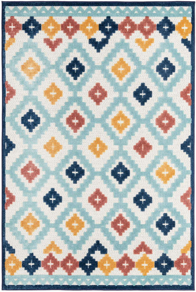 Ivory 6' x 9' Belize Outdoor Rectangle Area Rug Weather Resistant for Patio, Deck, Terrace, Balcony, Porch 100% Polypropylene Colorful Fun Coastal Modern Carpet for Outside for Sale at Rug Engine