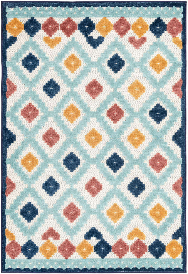 Ivory 4' x 6' Belize Outdoor Rectangle Area Rug Weather Resistant for Patio, Deck, Terrace, Balcony, Porch 100% Polypropylene Colorful Fun Coastal Modern Carpet for Outside for Sale at Rug Engine