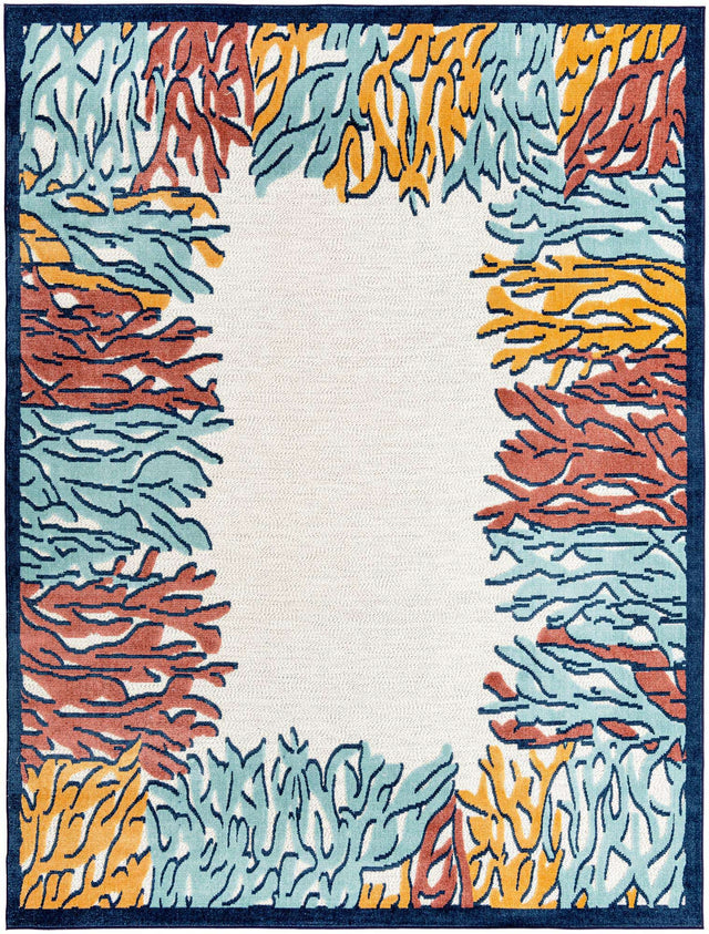 Multicolor 9' x 12' Belize Outdoor Rectangle Area Rug Weather Resistant for Patio, Deck, Terrace, Balcony, Porch 100% Polypropylene Colorful Fun Coastal Modern Carpet for Outside for Sale at Rug Engine