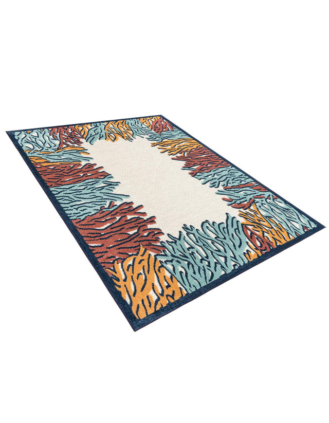 Multicolor 6' x 9' Belize Outdoor Rectangle Area Rug Weather Resistant for Patio, Deck, Terrace, Balcony, Porch 100% Polypropylene Colorful Fun Coastal Modern Carpet for Outside for Sale at Rug Engine