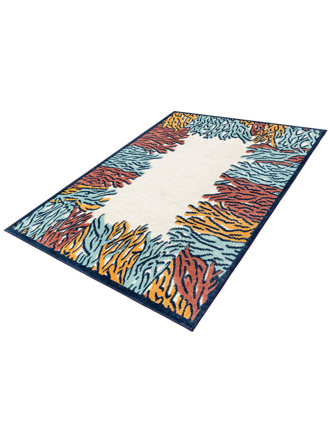 Multicolor 5' 3 x 8' Belize Outdoor Rectangle Area Rug Weather Resistant for Patio, Deck, Terrace, Balcony, Porch 100% Polypropylene Colorful Fun Coastal Modern Carpet for Outside for Sale at Rug Engine