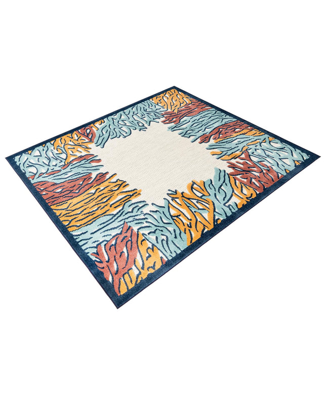 Multicolor 7' 10 x 7' 10 Belize Outdoor Square Area Rug Weather Resistant for Patio, Deck, Terrace, Balcony, Porch 100% Polypropylene Colorful Fun Coastal Modern Carpet for Outside for Sale at Rug Engine
