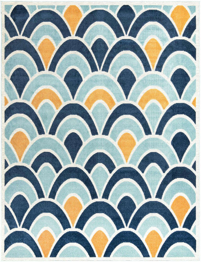 Blue 9' x 12' Belize Outdoor Rectangle Area Rug Weather Resistant for Patio, Deck, Terrace, Balcony, Porch 100% Polypropylene Colorful Fun Coastal Modern Carpet for Outside for Sale at Rug Engine