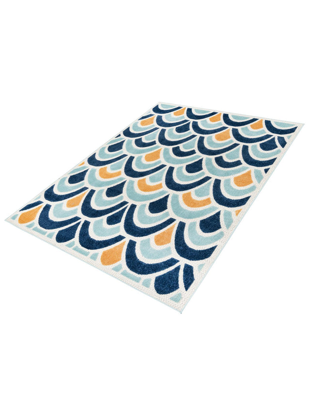 Blue 6' x 9' Belize Outdoor Rectangle Area Rug Weather Resistant for Patio, Deck, Terrace, Balcony, Porch 100% Polypropylene Colorful Fun Coastal Modern Carpet for Outside for Sale at Rug Engine