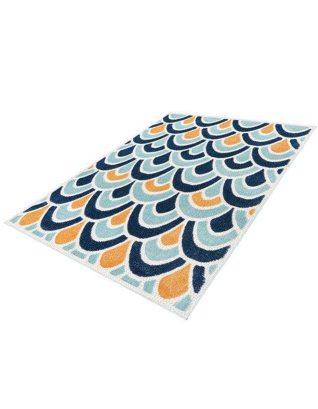 Blue 5' 3 x 8' Belize Outdoor Rectangle Area Rug Weather Resistant for Patio, Deck, Terrace, Balcony, Porch 100% Polypropylene Colorful Fun Coastal Modern Carpet for Outside for Sale at Rug Engine