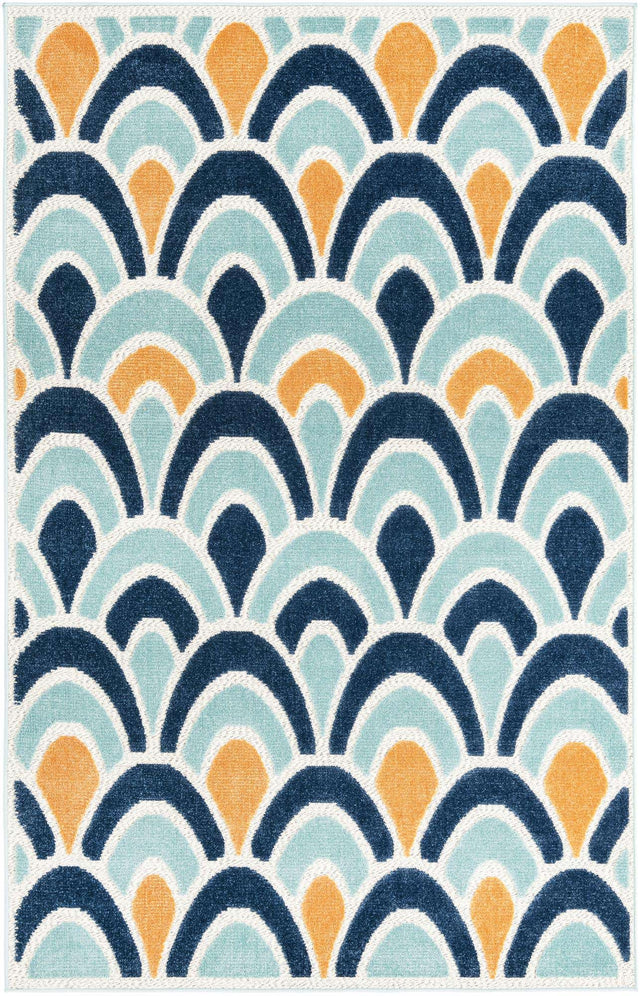 Blue 5' 3 x 8' Belize Outdoor Rectangle Area Rug Weather Resistant for Patio, Deck, Terrace, Balcony, Porch 100% Polypropylene Colorful Fun Coastal Modern Carpet for Outside for Sale at Rug Engine