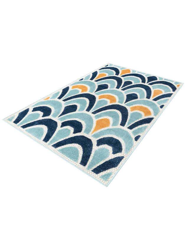 Blue 4' x 6' Belize Outdoor Rectangle Area Rug Weather Resistant for Patio, Deck, Terrace, Balcony, Porch 100% Polypropylene Colorful Fun Coastal Modern Carpet for Outside for Sale at Rug Engine