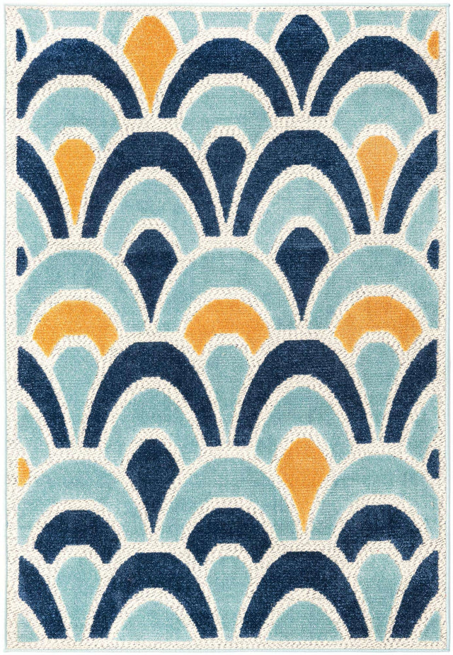 Blue 4' x 6' Belize Outdoor Rectangle Area Rug Weather Resistant for Patio, Deck, Terrace, Balcony, Porch 100% Polypropylene Colorful Fun Coastal Modern Carpet for Outside for Sale at Rug Engine