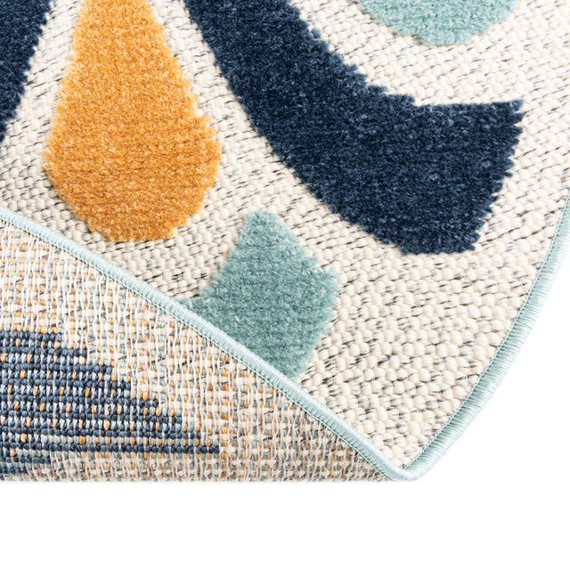 Blue 3' 3 x 3' 3 Belize Outdoor Round Area Rug Weather Resistant for Patio, Deck, Terrace, Balcony, Porch 100% Polypropylene Colorful Fun Coastal Modern Carpet for Outside for Sale at Rug Engine