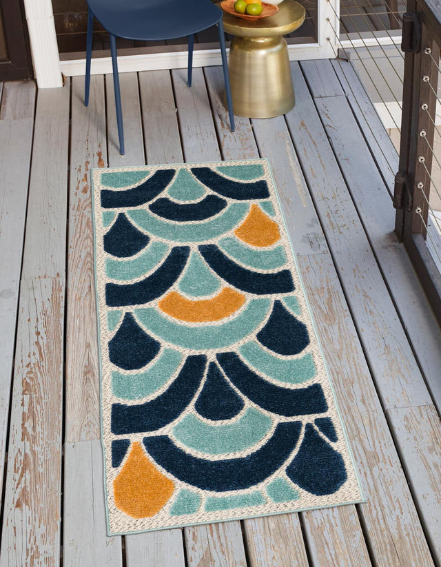Blue 2' x 6' Belize Outdoor Runner Area Rug Weather Resistant for Patio, Deck, Terrace, Balcony, Porch 100% Polypropylene Colorful Fun Coastal Modern Carpet for Outside for Sale at Rug Engine