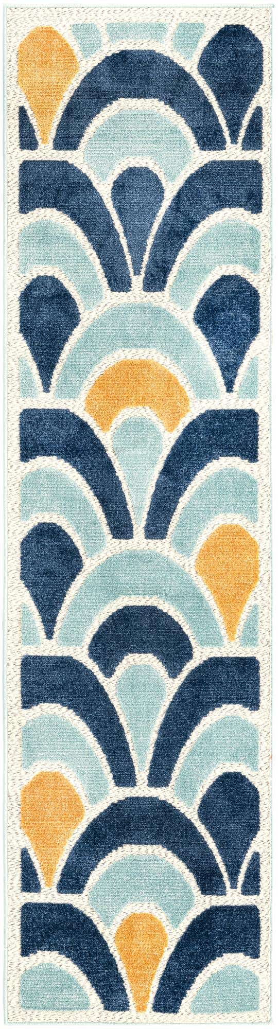 Blue 2' x 8' Belize Outdoor Runner Area Rug Weather Resistant for Patio, Deck, Terrace, Balcony, Porch 100% Polypropylene Colorful Fun Coastal Modern Carpet for Outside for Sale at Rug Engine