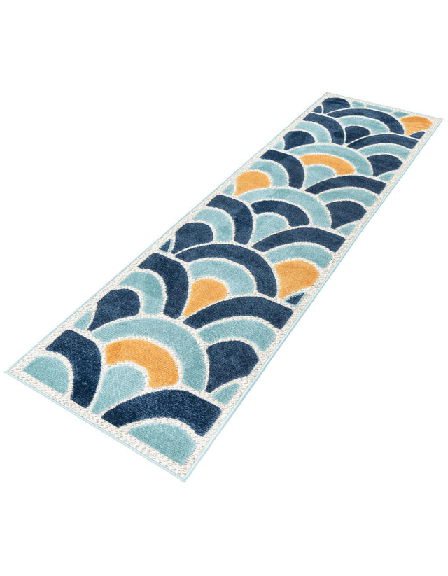 Blue 2' x 10' Belize Outdoor Runner Area Rug Weather Resistant for Patio, Deck, Terrace, Balcony, Porch 100% Polypropylene Colorful Fun Coastal Modern Carpet for Outside for Sale at Rug Engine