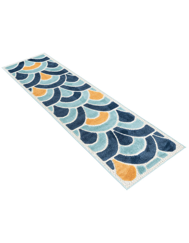 Blue 2' x 10' Belize Outdoor Runner Area Rug Weather Resistant for Patio, Deck, Terrace, Balcony, Porch 100% Polypropylene Colorful Fun Coastal Modern Carpet for Outside for Sale at Rug Engine