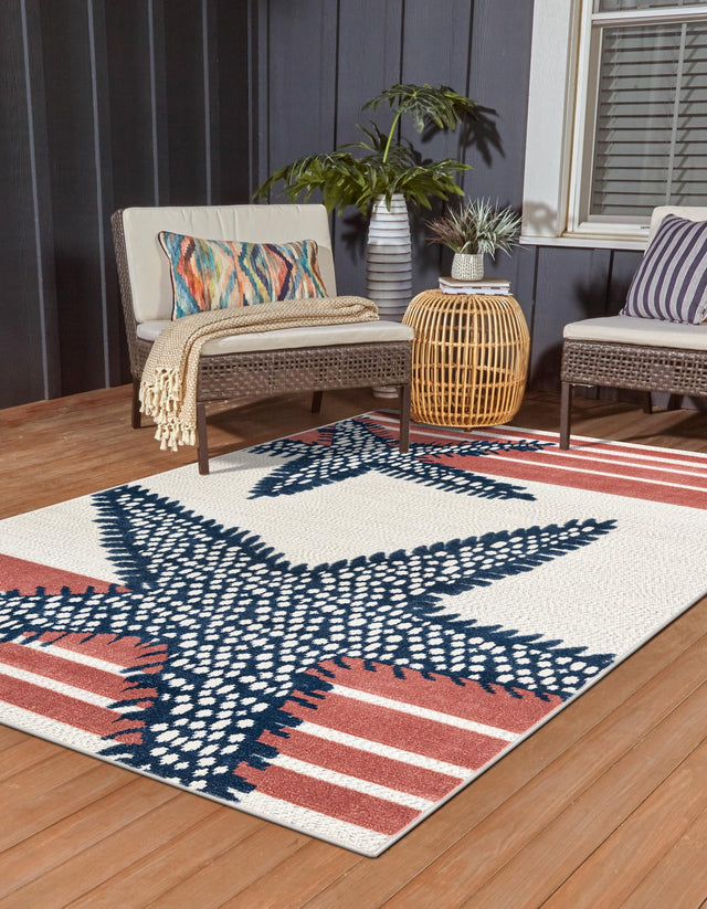 Ivory 7' 10 x 10' Belize Outdoor Rectangle Area Rug Weather Resistant for Patio, Deck, Terrace, Balcony, Porch 100% Polypropylene Colorful Fun Coastal Modern Carpet for Outside for Sale at Rug Engine
