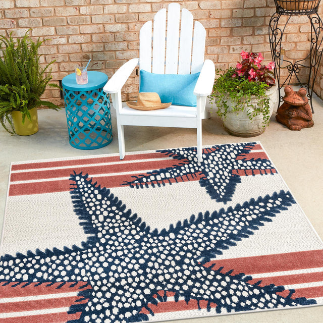 Ivory 5' 3 x 5' 3 Belize Outdoor Square Area Rug Weather Resistant for Patio, Deck, Terrace, Balcony, Porch 100% Polypropylene Colorful Fun Coastal Modern Carpet for Outside for Sale at Rug Engine