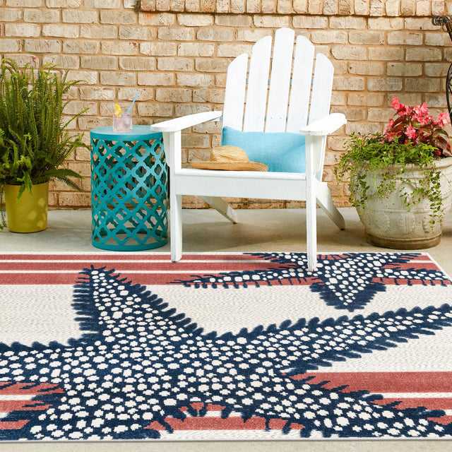 Ivory 5' 3 x 5' 3 Belize Outdoor Square Area Rug Weather Resistant for Patio, Deck, Terrace, Balcony, Porch 100% Polypropylene Colorful Fun Coastal Modern Carpet for Outside for Sale at Rug Engine