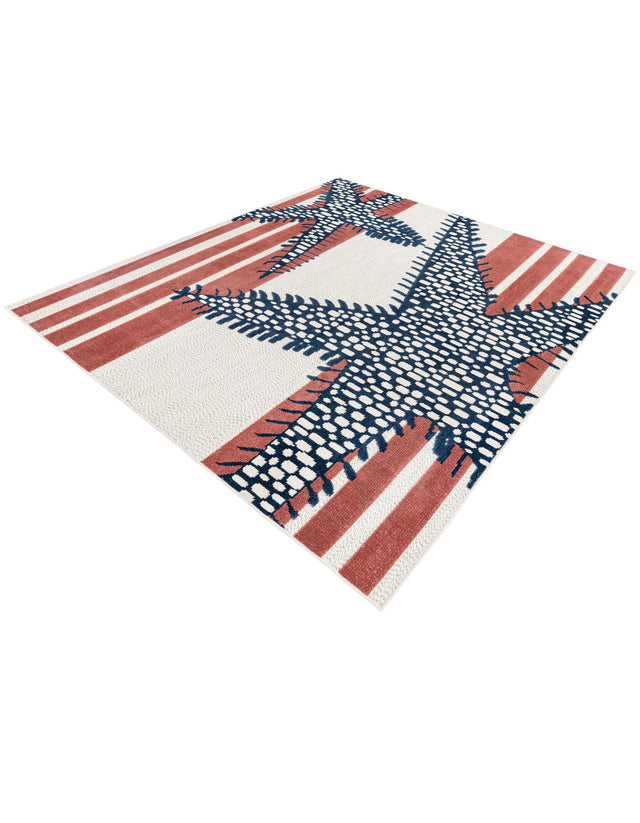 Ivory 7' 10 x 7' 10 Belize Outdoor Square Area Rug Weather Resistant for Patio, Deck, Terrace, Balcony, Porch 100% Polypropylene Colorful Fun Coastal Modern Carpet for Outside for Sale at Rug Engine